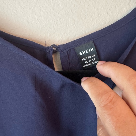 SHEIN Navy Blue Sheath Dress with Bishop Sleeves and Tie Front - Picture 4 of 6